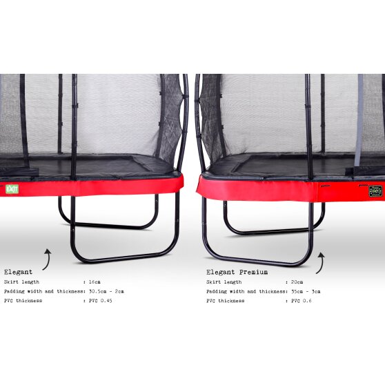 Trampoline EXIT Elegant Premium de 244x427cm avec filet de sécurité Deluxe - rouge