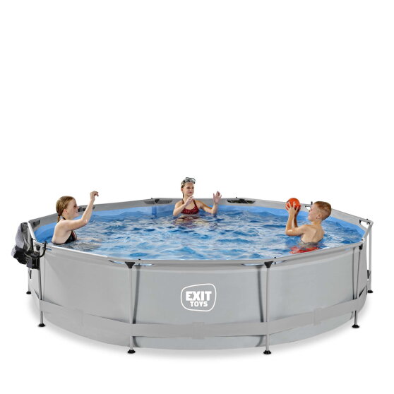 Piscine EXIT Soft Grey ø360x76cm avec pompe filtrante et dôme - gris