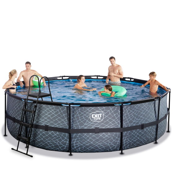 Piscine EXIT Stone &oslash;488x122cm avec pompe filtrante - grise