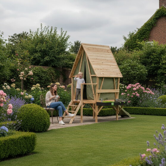 Maisonnette avec toboggan et cuisine EXIT Yuki 350