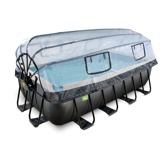 Piscine EXIT Black Leather 400x200x100cm avec pompe filtrante &agrave; sable et d&ocirc;me - noir