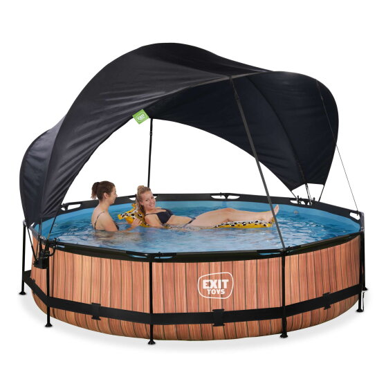 Piscine EXIT Wood &oslash;360x76cm avec pompe filtrante et voile d'ombrage - marron