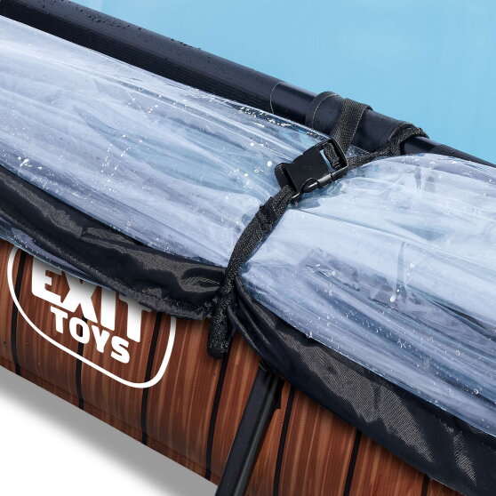 Piscine EXIT Wood 220x150x65cm avec pompe filtrante et d&ocirc;me - marron