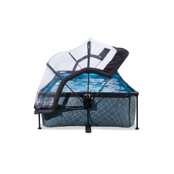Piscine EXIT Stone 220x150x65cm avec pompe filtrante et d&ocirc;me - grise