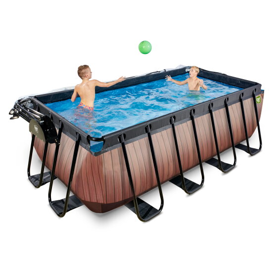 Piscine EXIT Wood 400x200x122cm avec pompe filtrante à sable et dôme - marron