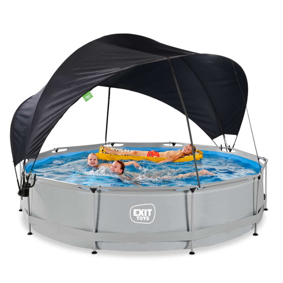 Piscine EXIT Soft Grey ø360x76cm avec pompe filtrante et voile d'ombrage - gris