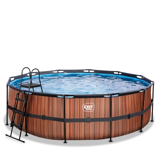 Piscine EXIT Wood ø450x122cm avec pompe filtrante à sable - marron