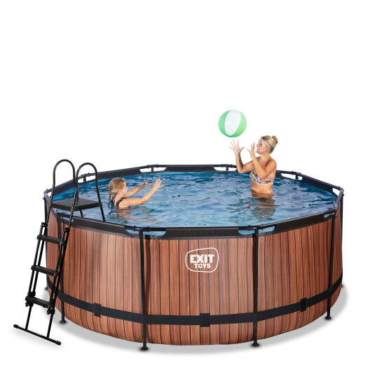 Piscine EXIT Wood ø360x122cm avec pompe filtrante à sable - marron