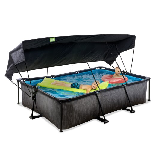 Piscine EXIT Black Wood 300x200x65cm avec pompe filtrante et voile d'ombrage - noir