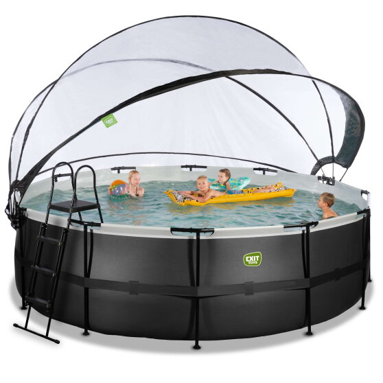 Piscine EXIT Black Leather ø450x122cm avec pompe filtrante à sable et dôme - noir