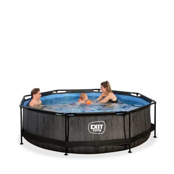 Piscine EXIT Black Wood &oslash;300x76cm avec pompe filtrante - noir