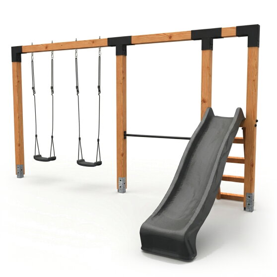 EXIT Linea Robust 110 Balan&ccedil;oire double en bois avec barre fixe et toboggan