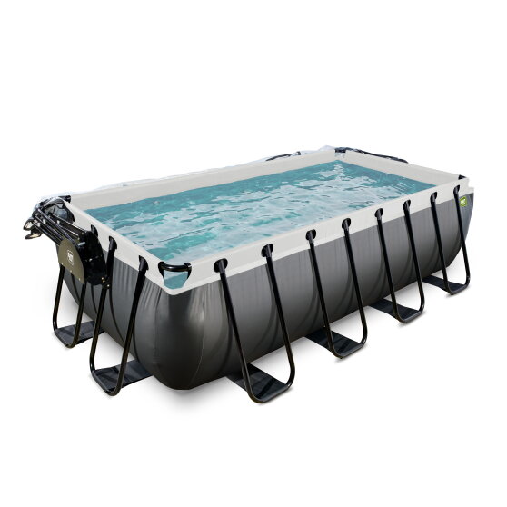 Piscine EXIT Black Leather 400x200x100cm avec pompe filtrante à sable et dôme - noir