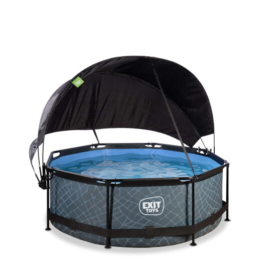 Piscine EXIT Stone &oslash;244x76cm avec pompe filtrante et voile d'ombrage - grise