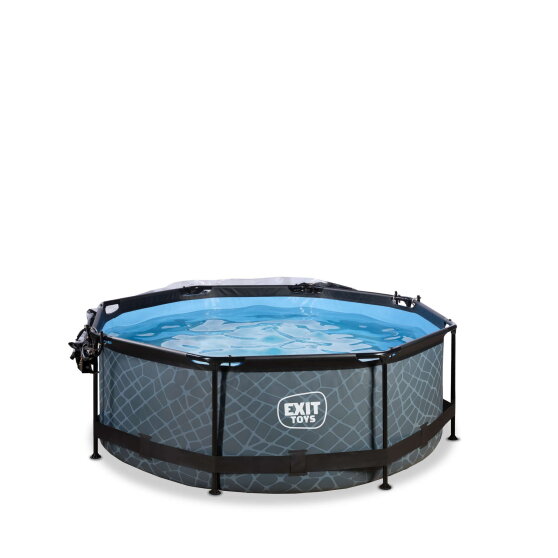 Piscine EXIT Stone ø244x76cm avec pompe filtrante et dôme - grise