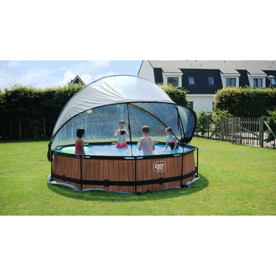 Piscine EXIT Black Wood &oslash;360x76cm avec pompe filtrante et d&ocirc;me - noir