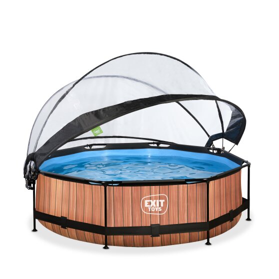 Piscine EXIT Wood ø300x76cm avec pompe filtrante et dôme - marron