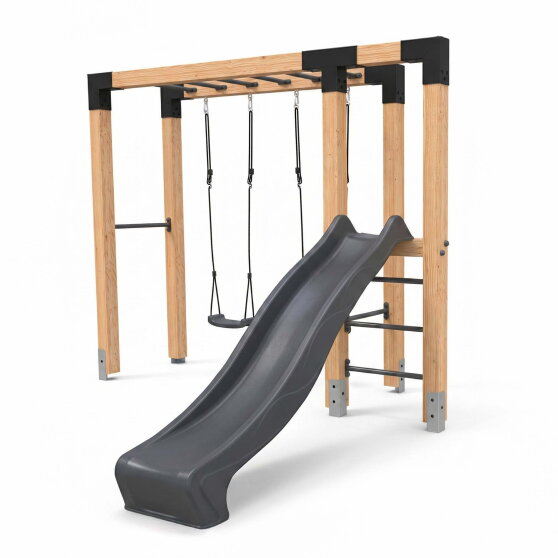 EXIT Linea Robust 110 Barre de singe en bois avec balançoire double et toboggan