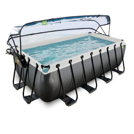 Piscine EXIT Black Leather 400x200x122cm avec pompe filtrante à sable et dôme et kit d'accessoires - noir