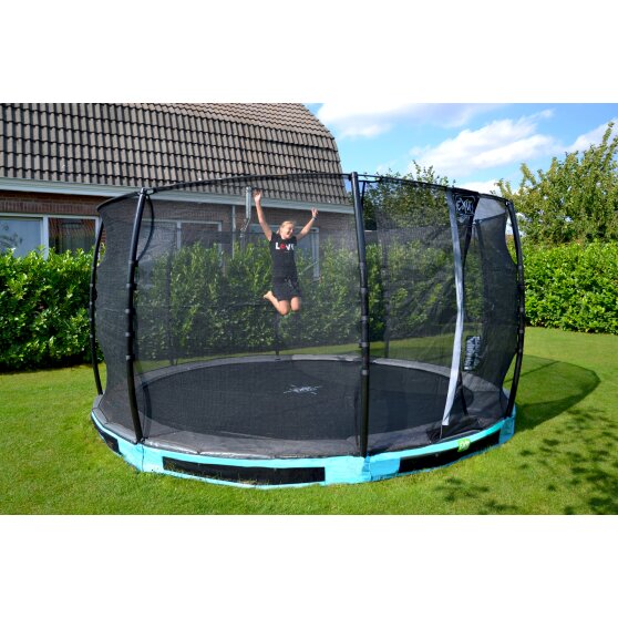 Trampoline enterré EXIT Elegant Premium ø427cm avec filet de sécurité Deluxe - bleu