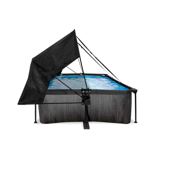 Piscine EXIT Black Wood 220x150x65cm avec pompe filtrante et voile d'ombrage - noir