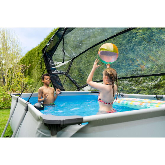 Piscine EXIT Soft Grey 300x200x65cm avec pompe filtrante et d&ocirc;me - gris