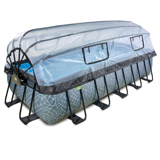 Piscine EXIT Stone 540x250x122cm avec pompe filtrante à sable et dôme et pompe à chaleur - grise
