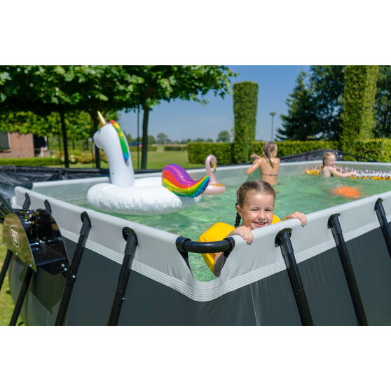 Piscine EXIT Black Leather 540x250x122cm avec pompe filtrante &agrave; sable et d&ocirc;me - noir