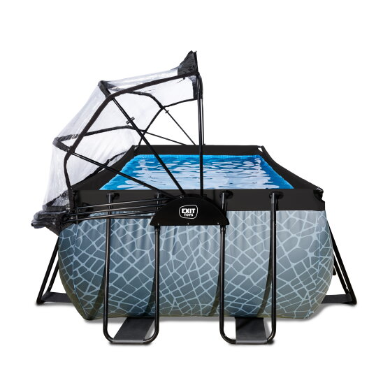 Piscine EXIT Stone 400x200x122cm avec pompe filtrante à sable et dôme - grise