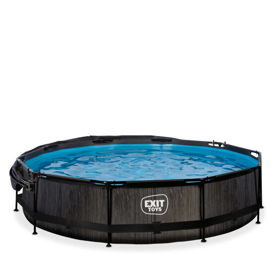 Piscine EXIT Black Wood &oslash;360x76cm avec pompe filtrante et voile d'ombrage - noir