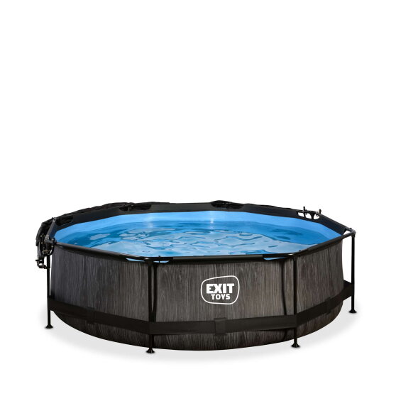 Piscine EXIT Black Wood &oslash;300x76cm avec pompe filtrante et voile d'ombrage - noir