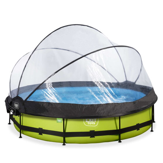 Piscine EXIT Lime &oslash;360x76cm avec pompe filtrante et d&ocirc;me et voile d'ombrage - vert