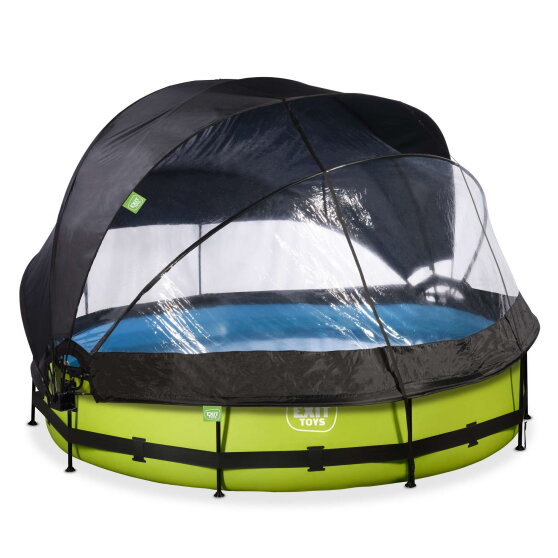 Piscine EXIT Lime &oslash;360x76cm avec pompe filtrante et d&ocirc;me et voile d'ombrage - vert