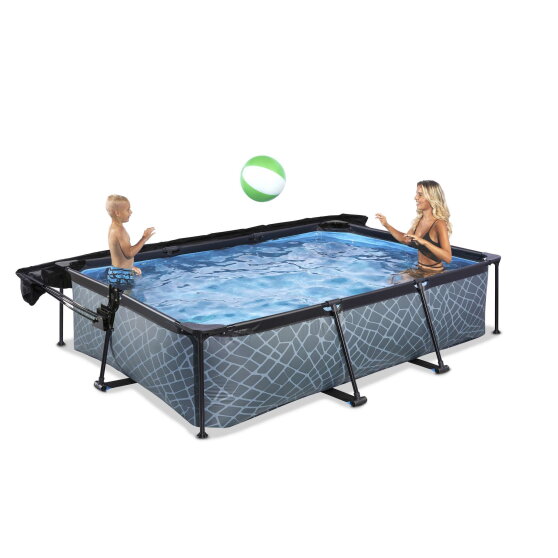 Piscine EXIT Stone 300x200x65cm avec pompe filtrante et voile d'ombrage - grise