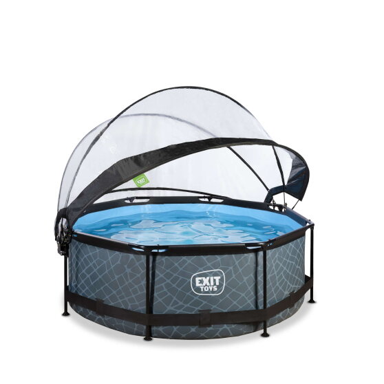 Piscine EXIT Stone &oslash;244x76cm avec pompe filtrante et d&ocirc;me - grise