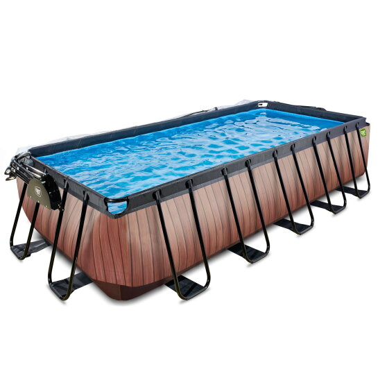Piscine EXIT Wood 540x250x122cm avec pompe filtrante &agrave; sable et d&ocirc;me - marron