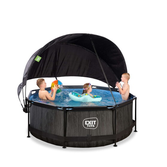 Piscine EXIT Black Wood ø244x76cm avec pompe filtrante et voile d'ombrage - noir