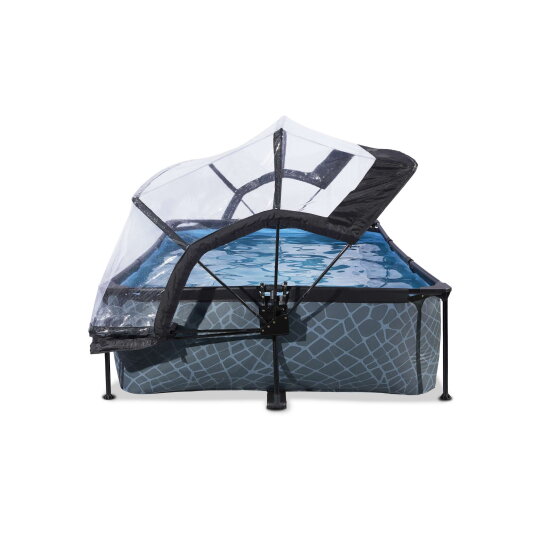 Piscine EXIT Stone 300x200x65cm avec pompe filtrante et d&ocirc;me - grise