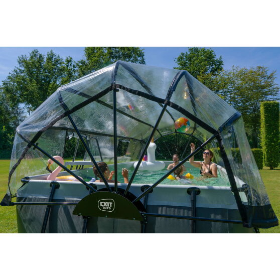 Piscine EXIT Black Leather 540x250x122cm avec pompe filtrante &agrave; sable et d&ocirc;me - noir