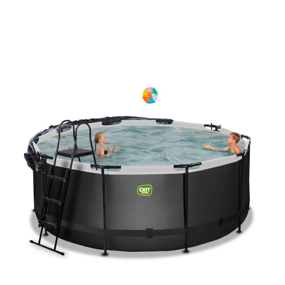 Piscine EXIT Black Leather ø360x122cm avec pompe filtrante à sable et dôme et kit d'accessoires - noir