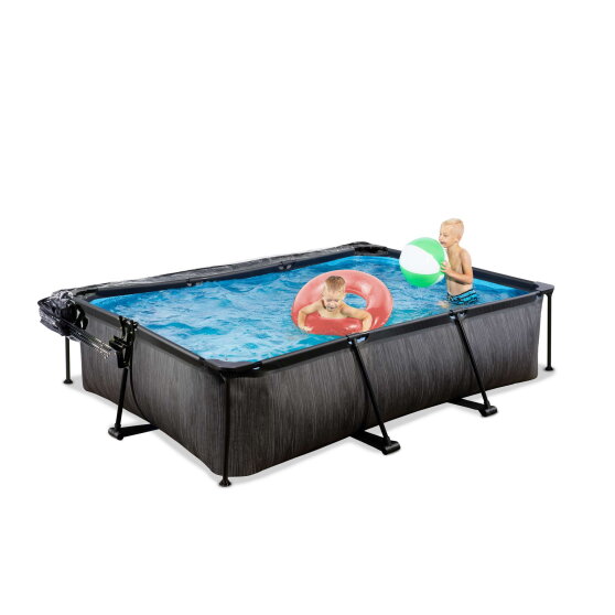 Piscine EXIT Black Wood 300x200x65cm avec pompe filtrante et d&ocirc;me - noir