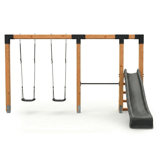 EXIT Linea Robust 110 Balan&ccedil;oire double en bois avec barre fixe et toboggan
