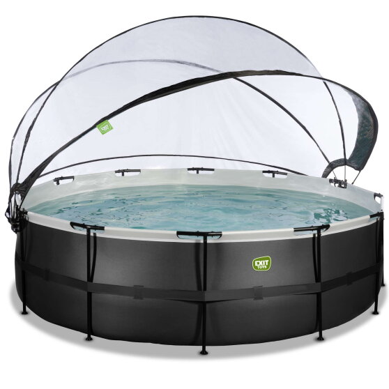 Piscine EXIT Black Leather &oslash;488x122cm avec pompe filtrante &agrave; sable et d&ocirc;me et pompe &agrave; chaleur - noir