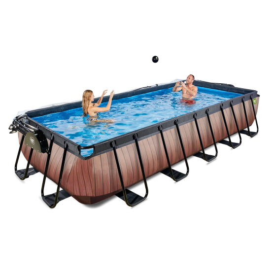 Piscine EXIT Wood 540x250x100cm avec pompe filtrante &agrave; sable et d&ocirc;me - marron