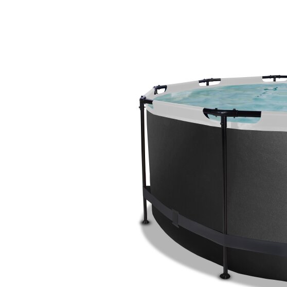 Piscine EXIT Black Leather ø360x122cm avec pompe filtrante à sable et dôme - noir