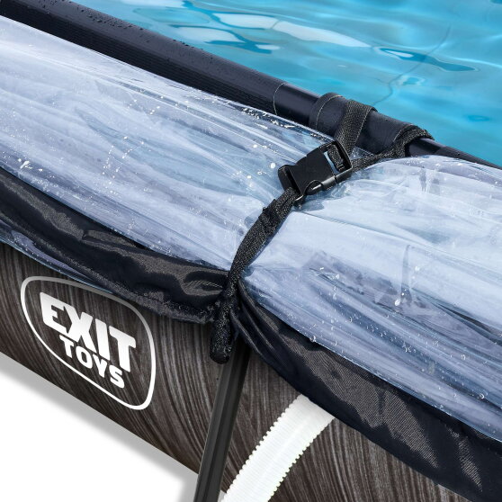 Piscine EXIT Black Wood 220x150x65cm avec pompe filtrante et dôme - noir