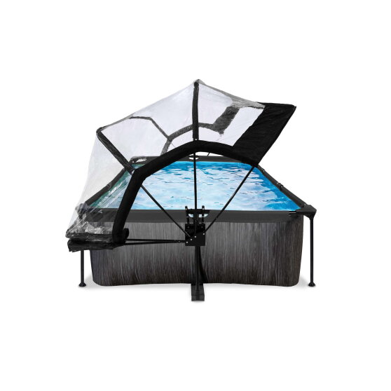 Piscine EXIT Black Wood 220x150x65cm avec pompe filtrante et d&ocirc;me - noir