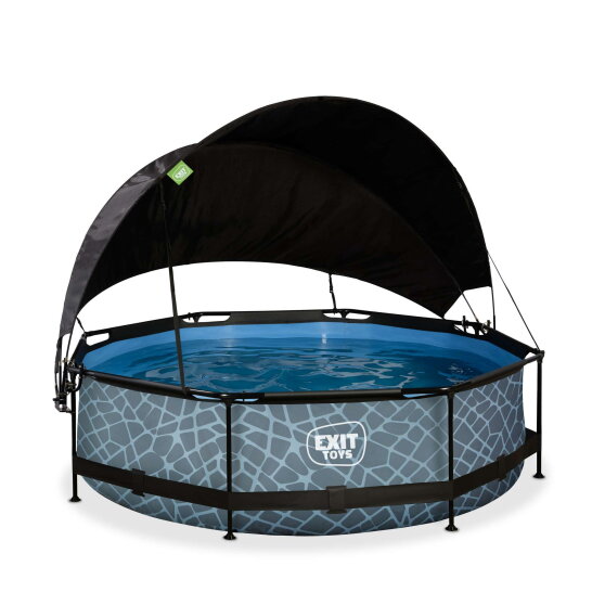Piscine EXIT Stone &oslash;300x76cm avec pompe filtrante et voile d'ombrage - grise