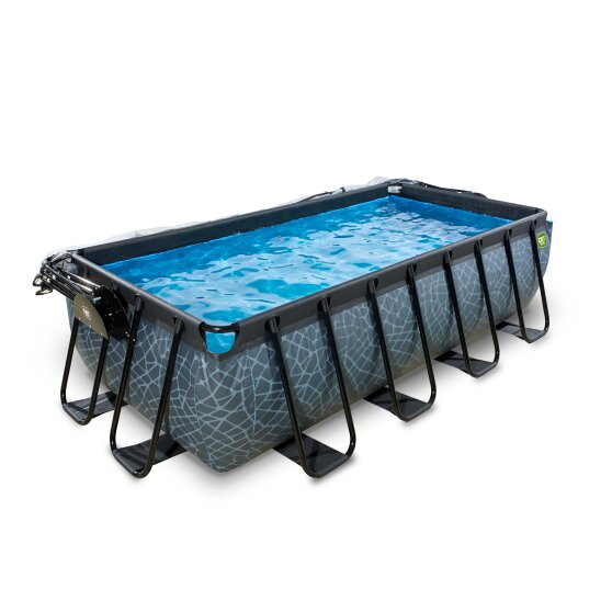 Piscine EXIT Stone 400x200x100cm avec pompe filtrante et dôme - grise