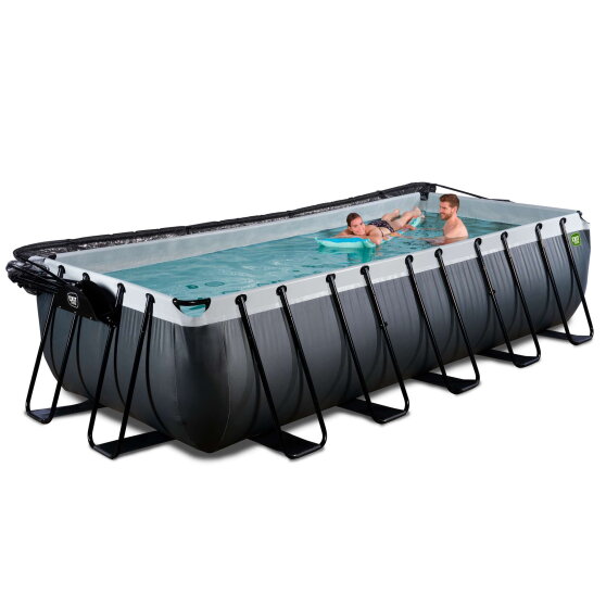 Piscine EXIT Black Leather 540x250x122cm avec pompe filtrante &agrave; sable et d&ocirc;me - noir